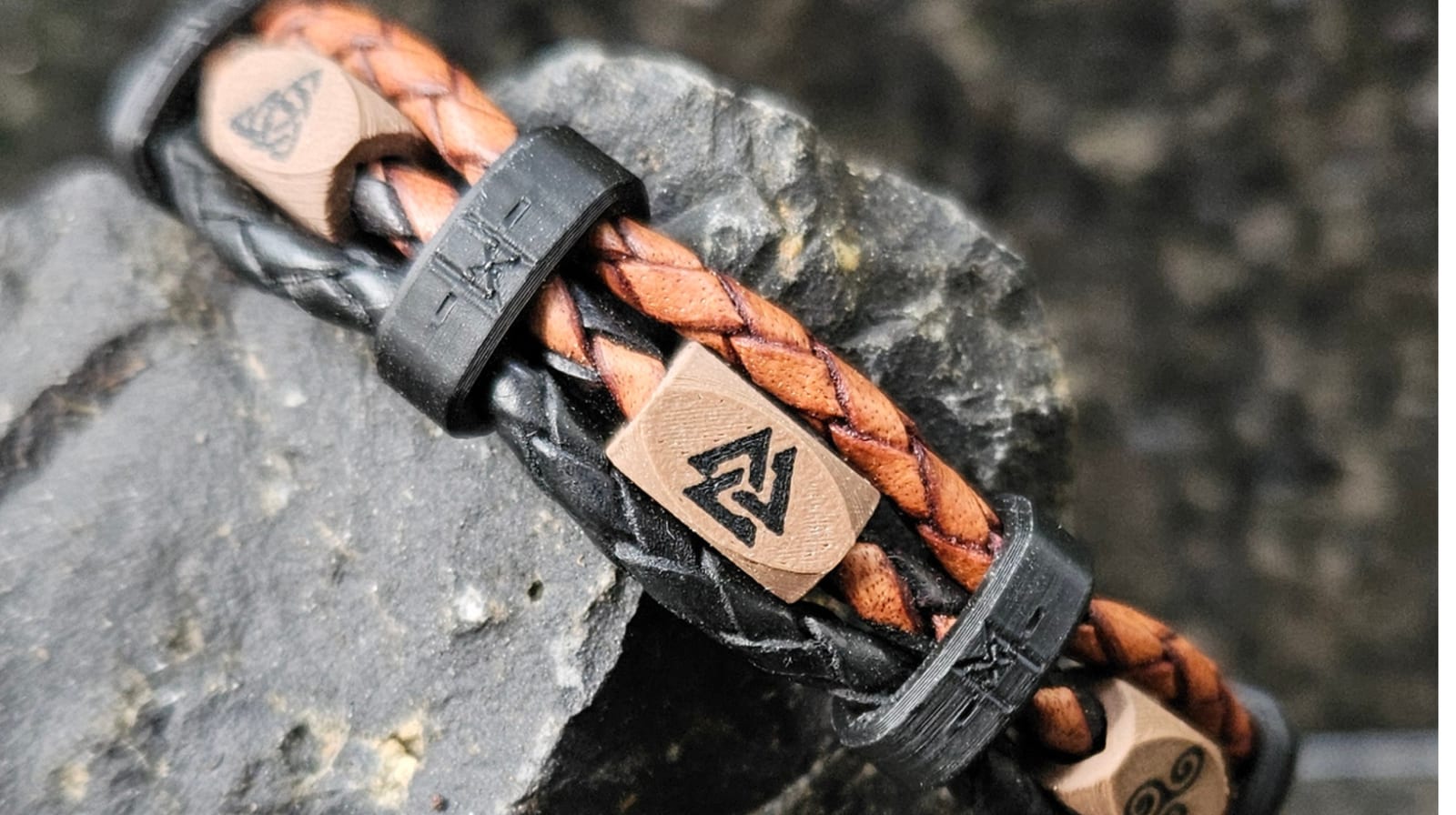 Banded Leather Totemband with custom symbol beads